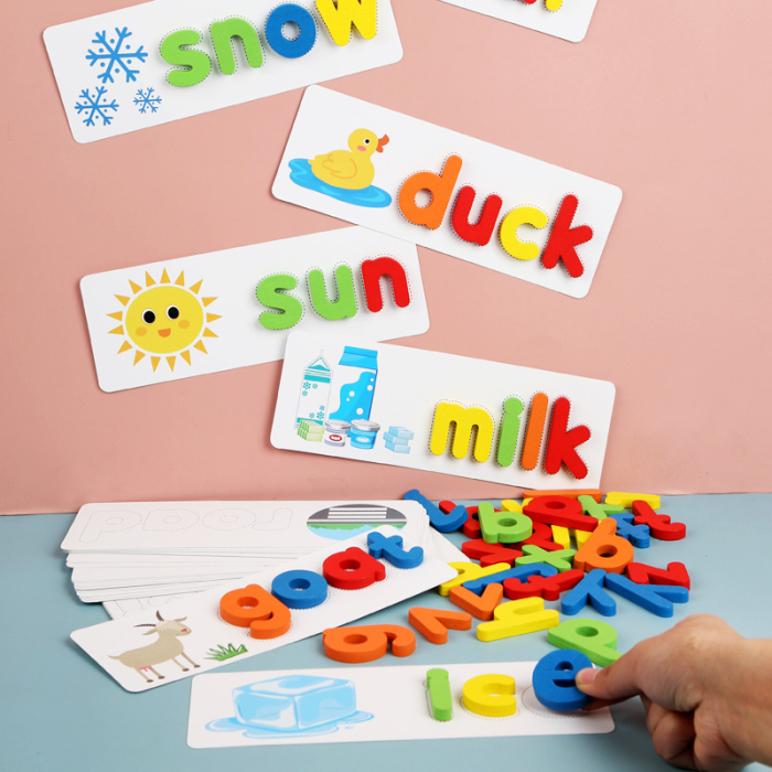Joc Montessori Educativ, Litere din Lemn, Cuvinte in Limba Engleza, Exercitiu de Gandire si Asociere, 52 Piese, Multicolor [5]