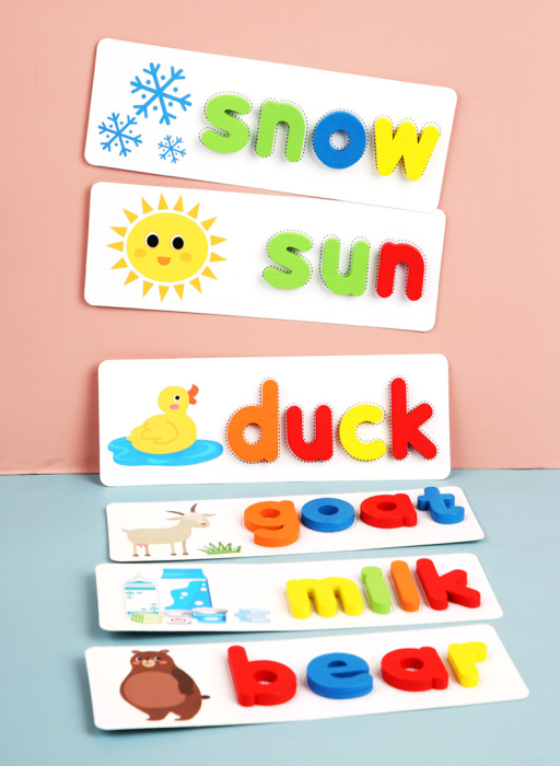 Joc Montessori Educativ, Litere din Lemn, Cuvinte in Limba Engleza, Exercitiu de Gandire si Asociere, 52 Piese, Multicolor [4]