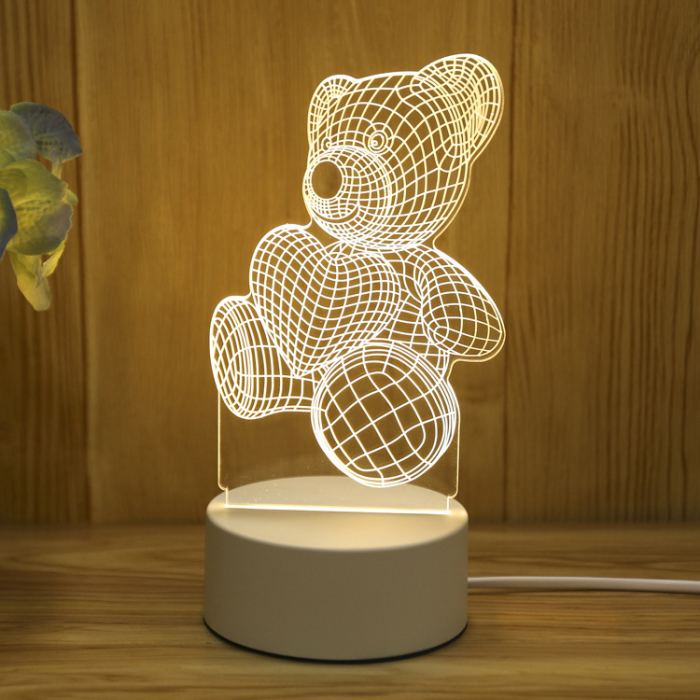 Lampa De Veghe 3D LED, Model Urs cu Inimioara, Alimentare USB, 20cm [4]