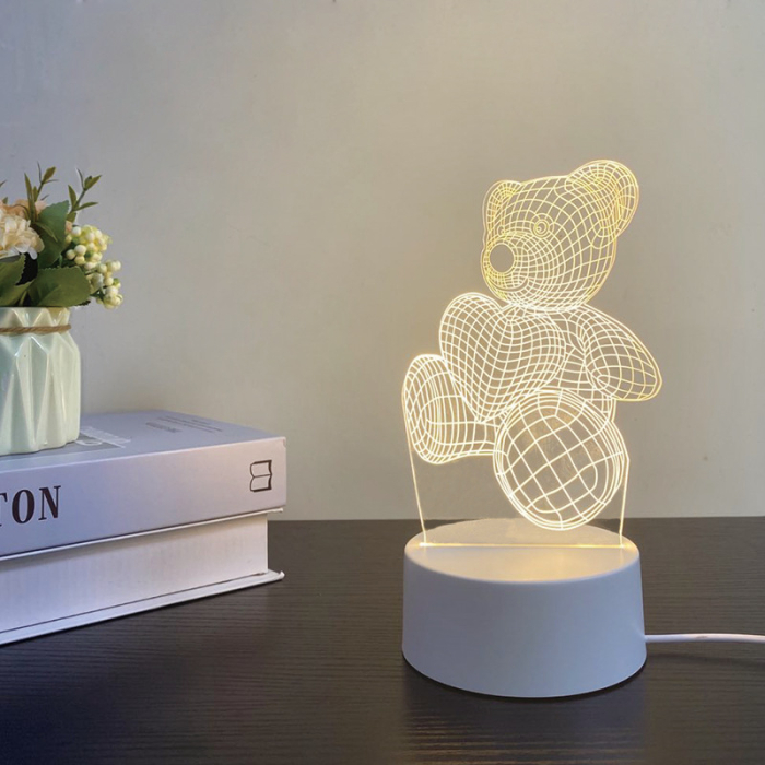 Lampa De Veghe 3D LED, Model Urs cu Inimioara, Alimentare USB, 20cm [3]