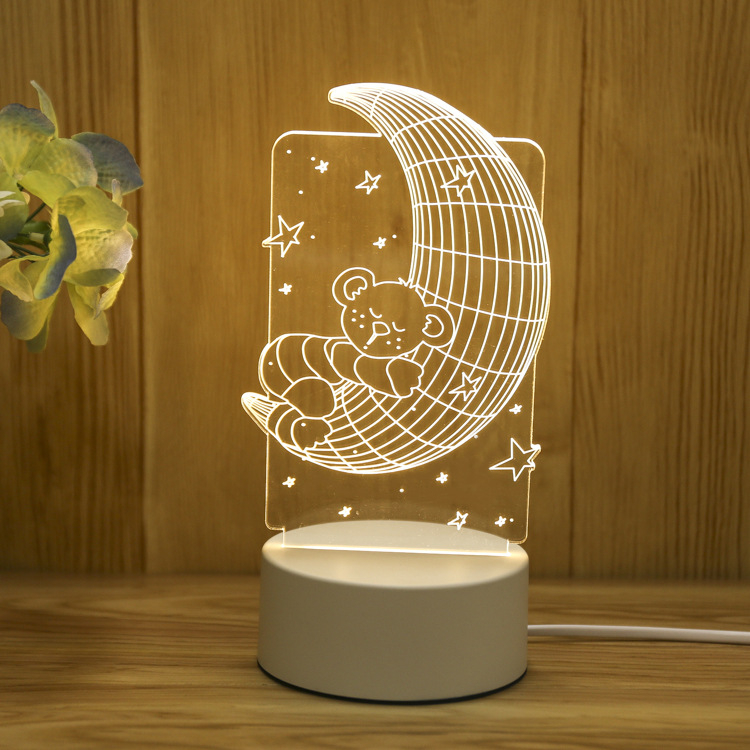 Lampa De Veghe 3D LED, Model Ursulet pe Luna, Alimentare USB, 20cm [4]