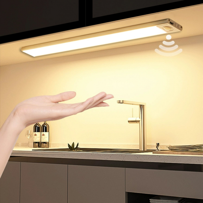 Lampa Inteligenta LED cu Senzor de Miscare, Ultra Slim, 40 cm, Reincarcabila USB-C, 3 Temperaturi Culoare, Intensitate Reglabila, Suport Magnetic, Aluminiu, Argintiu, Pentru Bucatarie, Hol, Dressing [3]