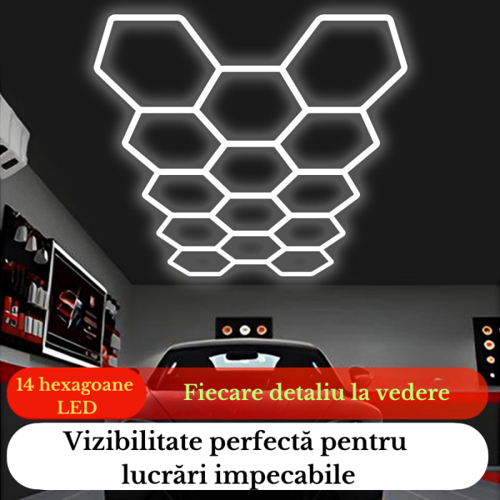 Lampa LED cu 14 Hexagoane tip Fagure, 520W, 4070x2390 mm, 6500K, Modulara [5]