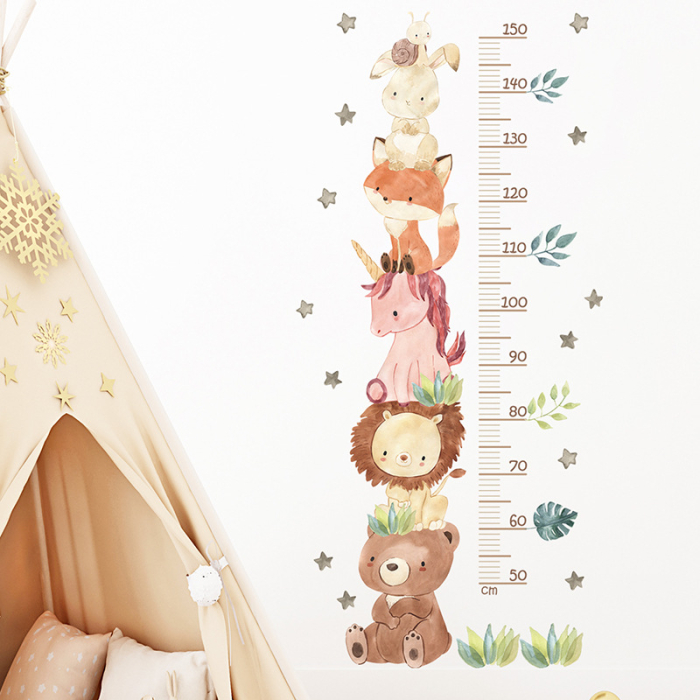 Metru Sticker Autocolant cu Animale pentru Masurare Inaltime Copii, Urs, Leu, Unicorn, Vulpe, Iepure, Melc, 120x56 cm, Aida HER® [3]