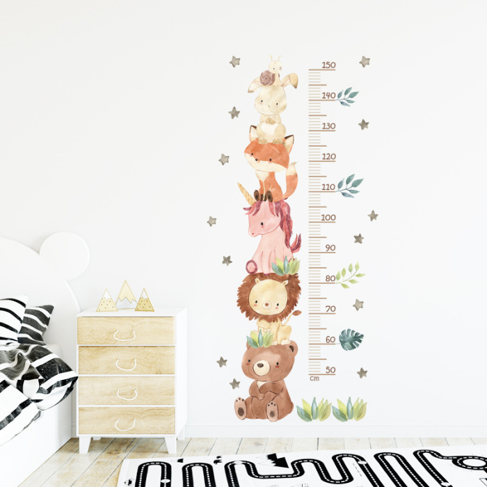 Metru Sticker Autocolant cu Animale pentru Masurare Inaltime Copii, Urs, Leu, Unicorn, Vulpe, Iepure, Melc, 120x56 cm, Aida HER® [5]