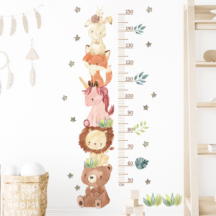 Metru Sticker Autocolant cu Animale pentru Masurare Inaltime Copii, Urs, Leu, Unicorn, Vulpe, Iepure, Melc, 120x56 cm, Aida HER® [4]