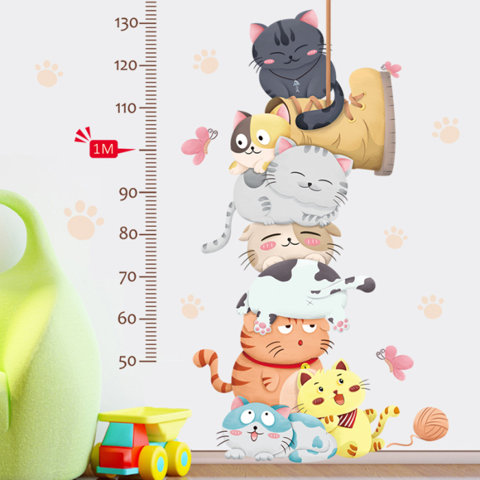 Metru Sticker Autocolant cu Animale pentru Masurare Inaltime Copii, Model cu Pisicute, 130x75 cm [4]