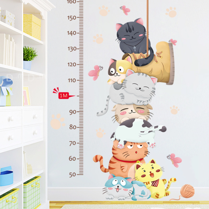 Metru Sticker Autocolant cu Animale pentru Masurare Inaltime Copii, Model cu Pisicute, 130x75 cm [3]