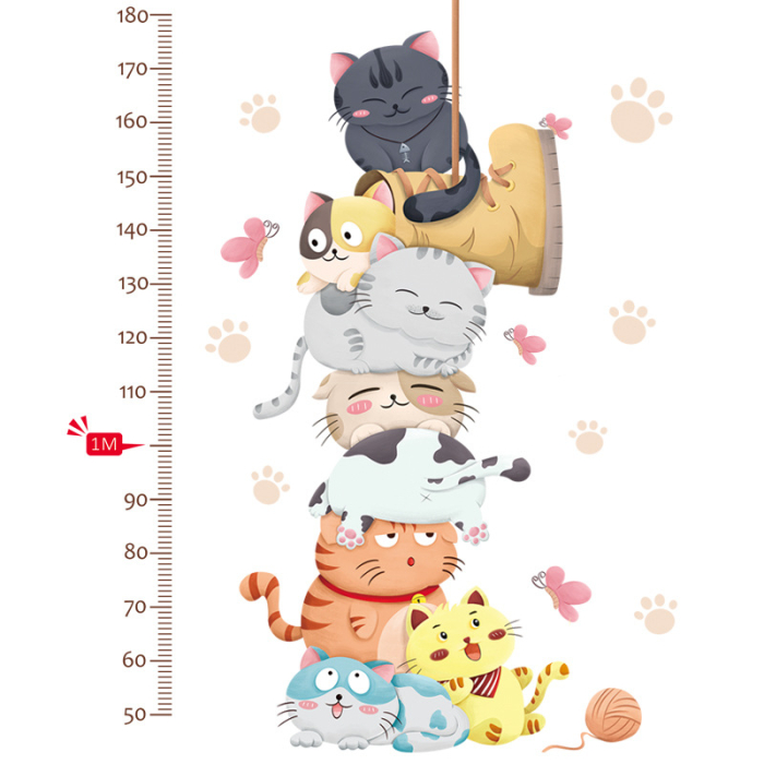 Metru Sticker Autocolant cu Animale pentru Masurare Inaltime Copii, Model cu Pisicute, 130x75 cm [2]
