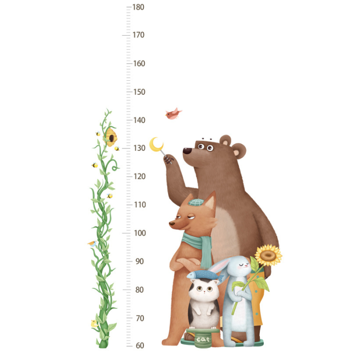 Metru Sticker Autocolant pentru Masurare Inaltime Copii, Urs,Vulpe,Pisica,Iepure, 120x68 cm [1]