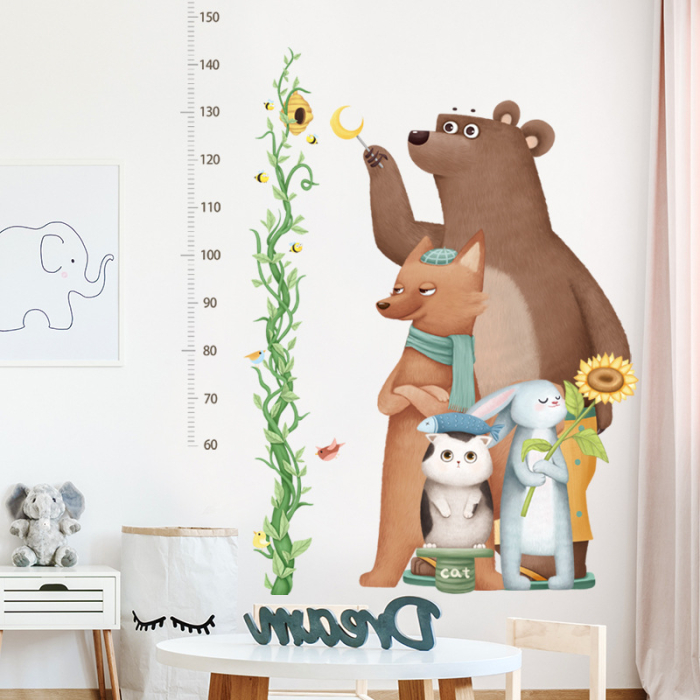 Metru Sticker Autocolant pentru Masurare Inaltime Copii, Urs,Vulpe,Pisica,Iepure, 120x68 cm [3]