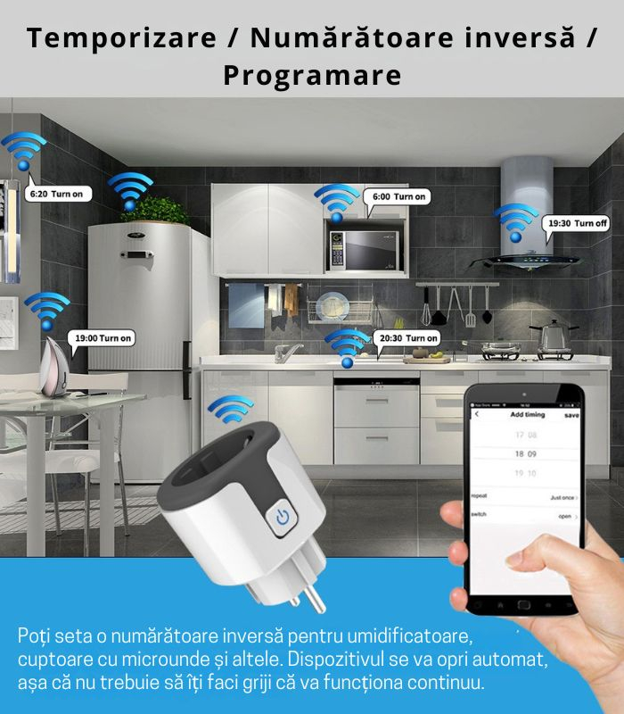Priza Inteligenta Smart, WiFi, 20A, Monitorizare Consum, Programabila, Wireless, Control Vocal, Compatibila Alexa si Google Assistant, Android/iOS [2]