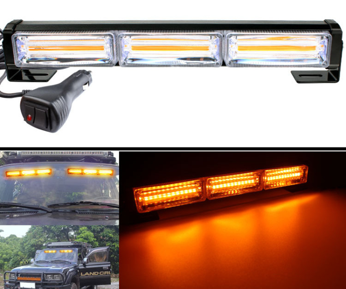 Rampa de Avertizare Stroboscopica LED, Controler Si Buton On/Off, Lumina Galbena, 12-24V, 28cm [4]
