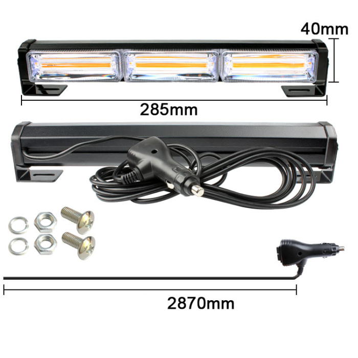Rampa de Avertizare Stroboscopica LED, Controler Si Buton On/Off, Lumina Galbena, 12-24V, 28cm [5]