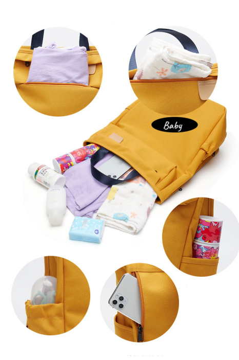 Rucsac pentru Mamici, Bebelusi si Copii, Multifunctional, Impermeabil, Prindere Carucior, Fashion, Galben [5]