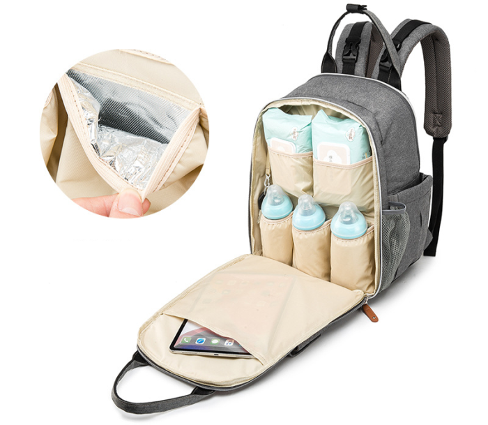 Rucsac pentru Mamici, Bebelusi si Copii, Multifunctional, Impermeabil, Prindere Carucior / Troler, Gri [3]