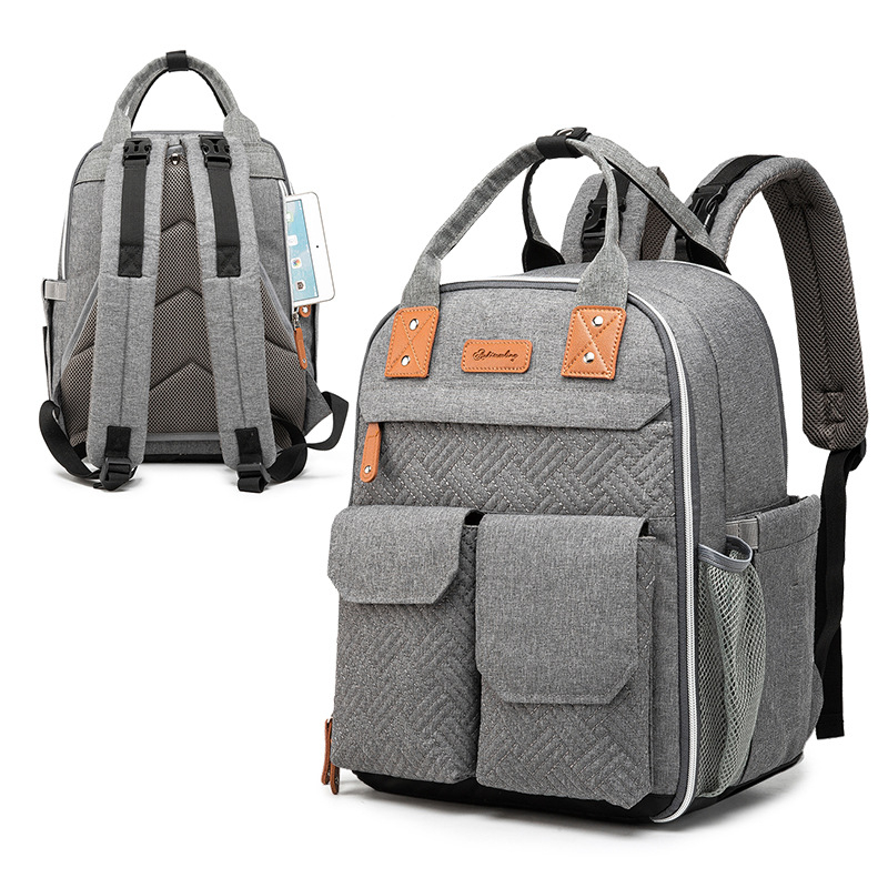 Rucsac pentru Mamici, Bebelusi si Copii, Multifunctional, Impermeabil, Prindere Carucior / Troler, Gri [6]