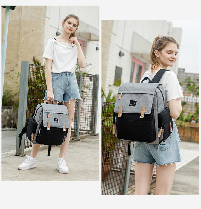 Rucsac pentru Mamici, Bebelusi si Copii, Multifunctional, Impermeabil, Prindere Carucior / Troler, Gri-Negru [6]