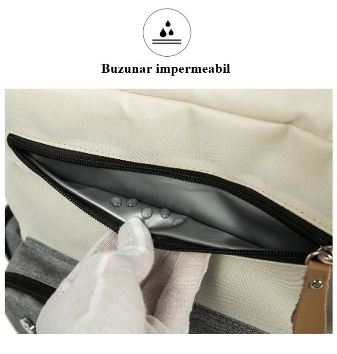 Rucsac pentru Mamici, Bebelusi si Copii, Multifunctional, Impermeabil, Prindere Carucior / Troler, Gri-Negru [2]