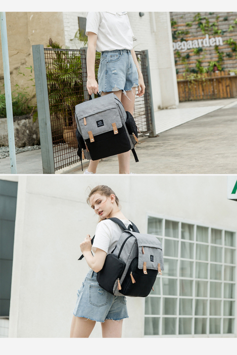 Rucsac pentru Mamici, Bebelusi si Copii, Multifunctional, Impermeabil, Prindere Carucior / Troler, Gri-Negru [4]