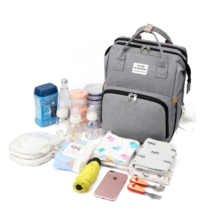 Rucsac pentru Mamici, Bebelusi si Copii, Multifunctional, Patut Extensibil, Impermeabil, Prindere Carucior, Gri [5]