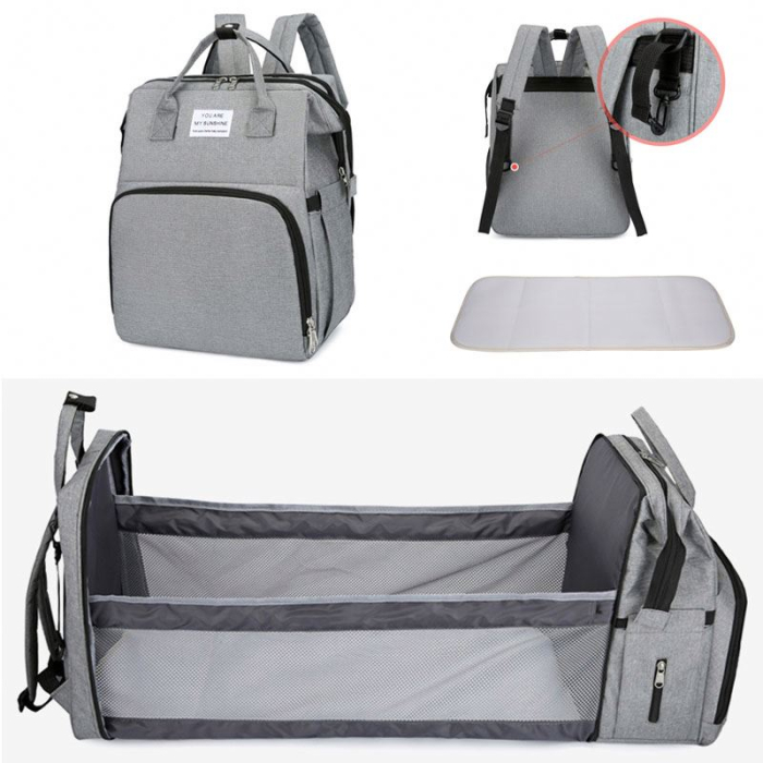 Rucsac pentru Mamici, Bebelusi si Copii, Multifunctional, Patut Extensibil, Impermeabil, Prindere Carucior, Gri [4]
