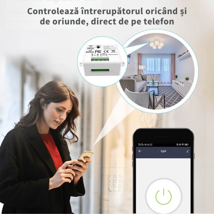 Set Întrerupător Fără Fir cu Revenire + 1 Controller Wireless Inteligent – Control Lumini și Aparate prin Aplicație, Alb [4]