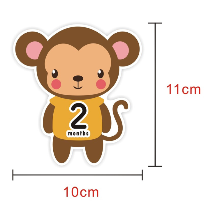 Set 12 Stickere Autocolante cu Animale pentru Fotografii, Primul An al Bebelusului, 10x11cm/sticker [2]