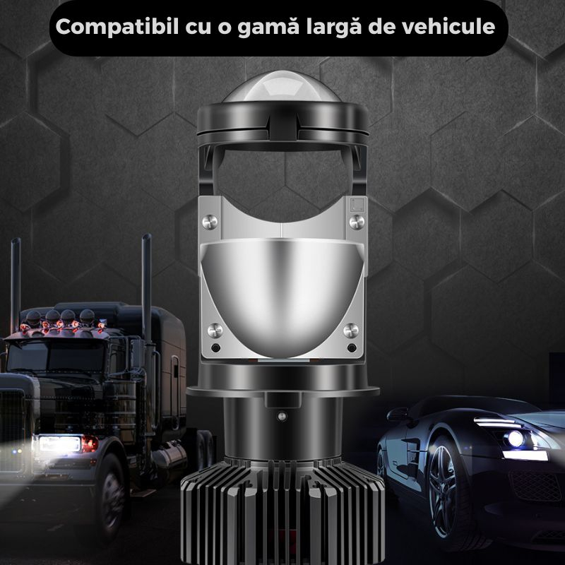 Set 2 Becuri H4 LED cu Lupa, Canbus, 16000LM, 80W, 6000K, Aida HER® [2]
