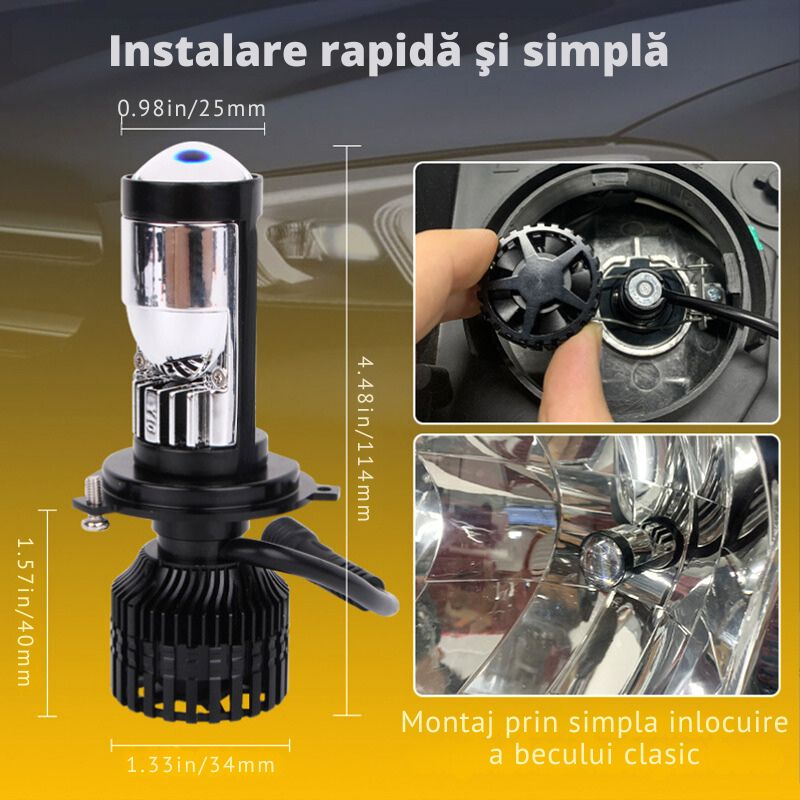 Set 2 Becuri H7 LED cu Lupa, Mini Led Lens, Canbus, 6500LM, 50W [3]