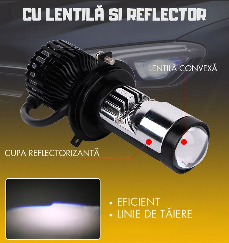 Set 2 Becuri H7 LED cu Lupa, Mini Led Lens, Canbus, 6500LM, 50W [2]