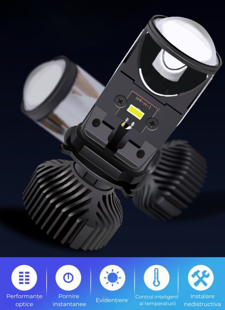 Set 2 Becuri LED cu Lupa H4 Mini Lens, Canbus, 6500LM, 50W [4]