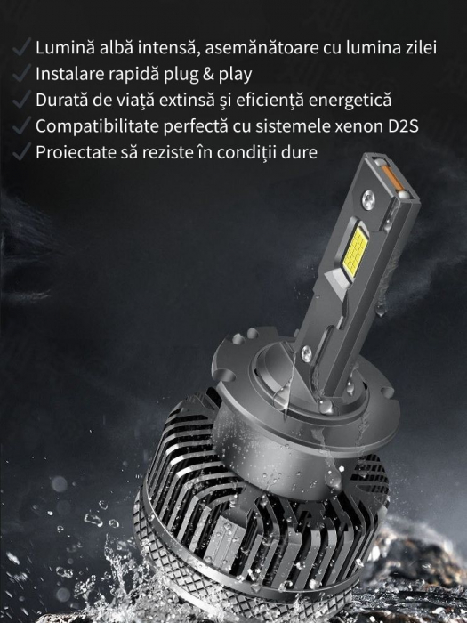 Set 2 Becuri LED D2S/D2R 12000LM 6000K, Conversie Xenon HID la LED, Canbus, 900W, Chip Cree, Plug & Play Premium [3]