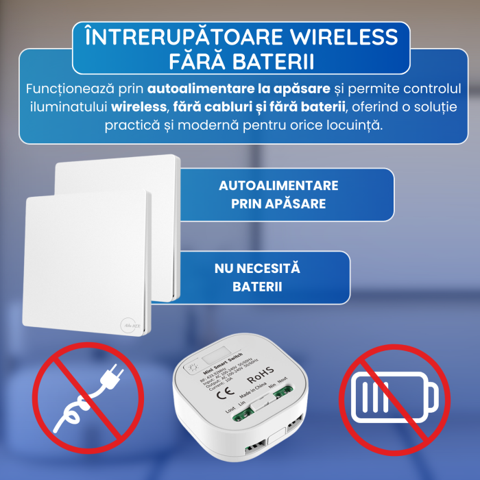 Set 2 Întrerupătoare Cinetice + Controller RF433 – Cap-Scară Wireless [3]