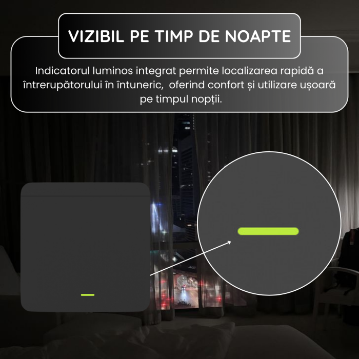 Set 2 Intrerupatoare cu Revenire Fara Fir si 1 Controller Wireless (RF433), Cap-Scara, Control al Luminilor si Aparatelor, Negru [2]