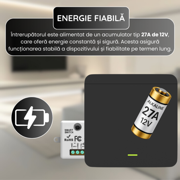 Set 2 Intrerupatoare cu Revenire Fara Fir si 1 Controller Wireless (RF433), Cap-Scara, Control al Luminilor si Aparatelor, Negru [5]