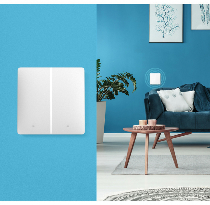 Set 2 Intrerupatoare Duble Cinetice cu Revenire Fara Fir și 2 Controllere Wireless (Unde Radio - RF433) – Control pentru Lumini și Aparate Electronice, Alb [2]