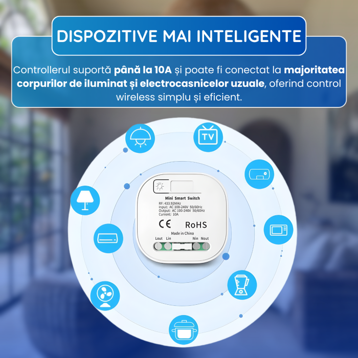Set 2 Intrerupatoare Duble Cinetice cu Revenire Fara Fir și 2 Controllere Wireless (Unde Radio - RF433) – Control pentru Lumini și Aparate Electronice, Alb [6]