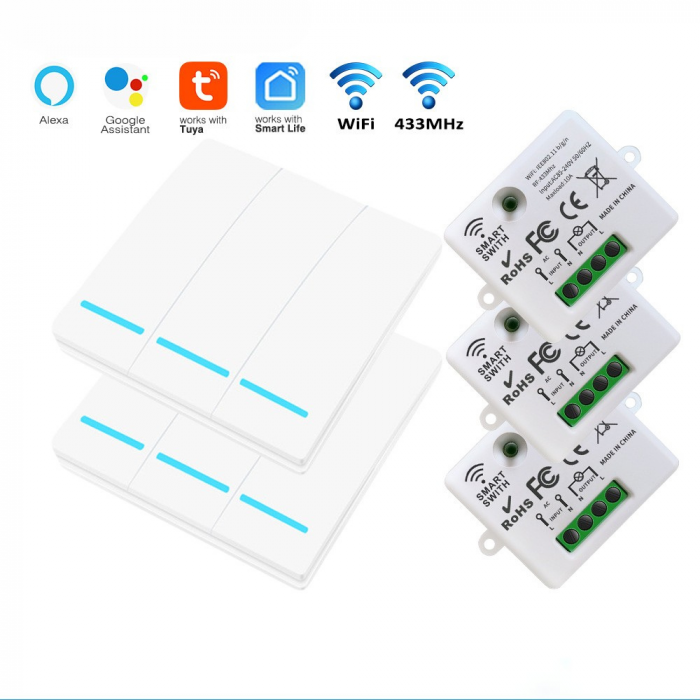 Set 2 Întrerupătoare Triple + 3 Controllere Wireless Inteligente – Control prin Aplicație [1]