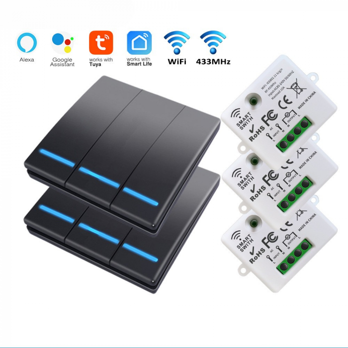 Set 2 Întrerupătoare Triple + 3 Controllere Wireless Inteligente – Control prin Aplicație [1]