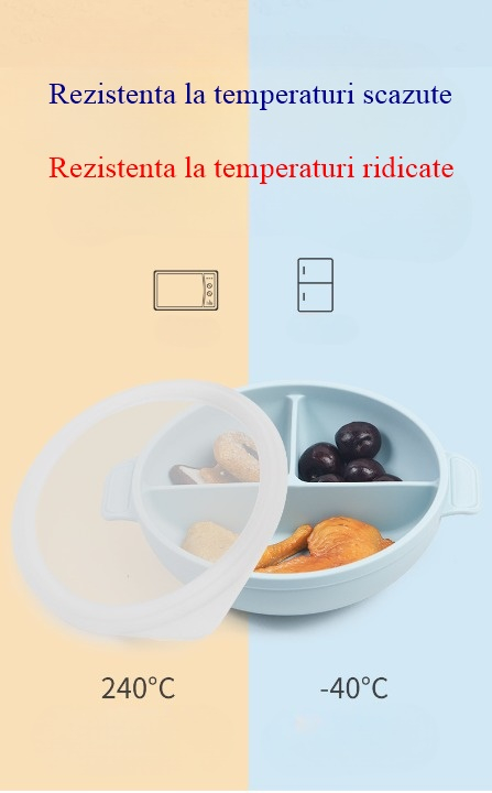 Set Diversificare Bebe din Silicon, 8 Piese, Baveta, Farfurie cu Capac, Bol, 2 Lingurite, 2 Furculite si Cana, Bleu, Aida HER® [3]