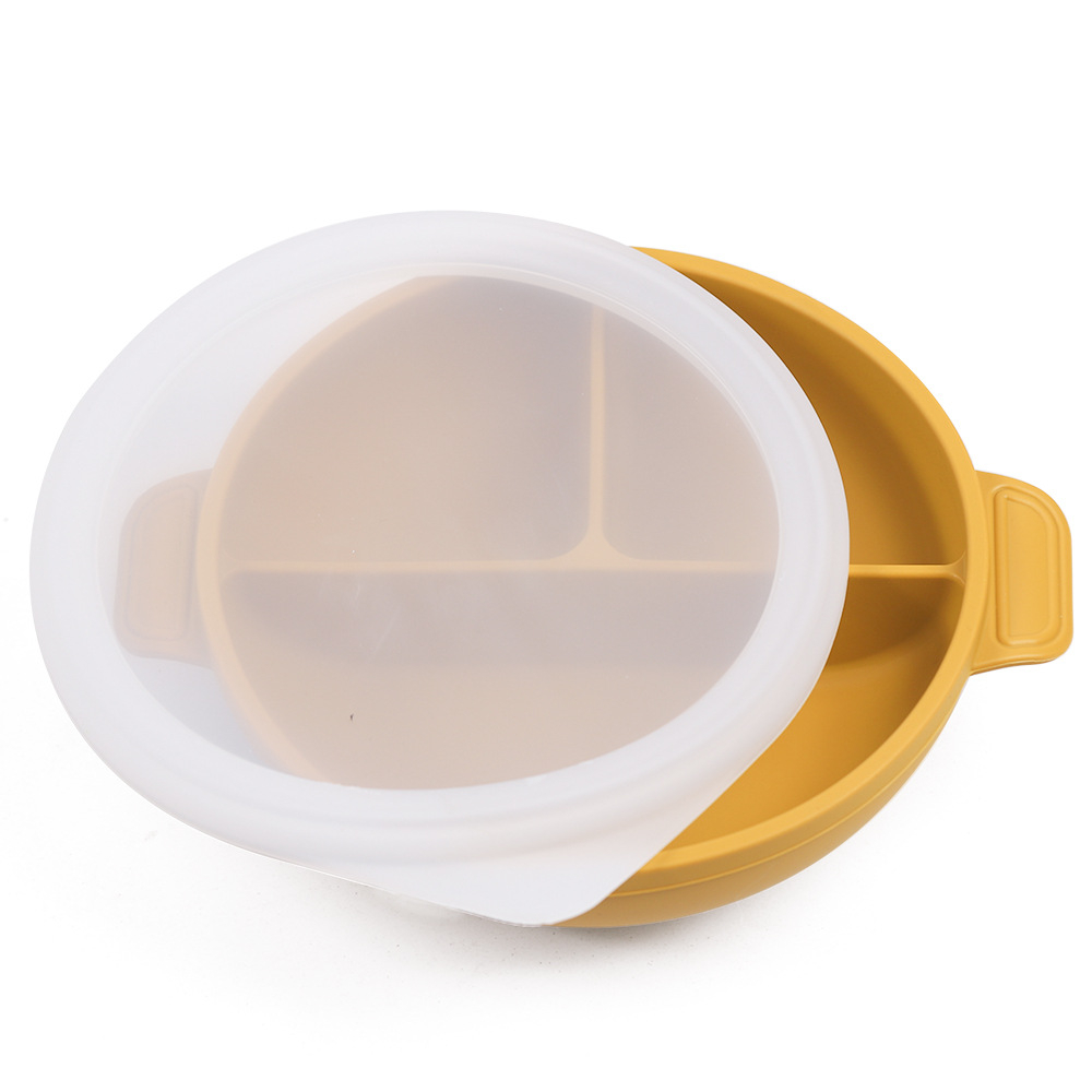 Set Diversificare Bebe din Silicon, 8 Piese, Baveta, Farfurie cu Capac, Bol, 2 Lingurite, 2 Furculite si Cana, Mustar, Aida HER® [2]