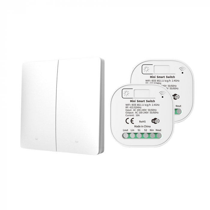 Set Întrerupător Dublu Cinetic Fără Fir + 2 Controllere Smart Wi-Fi – Control Lumini și Aparate prin Aplicație Mobilă [1]
