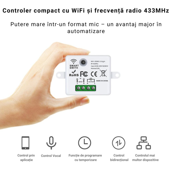 Set Întrerupător Dublu Fără Fir cu Revenire + 2 Controllere Wireless Inteligente – Control Lumini prin Aplicație si RF433, Alb [6]