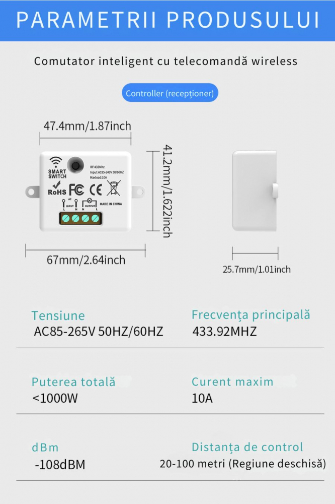 Intrerupator Dublu Fara Fir si 2 Controllere Wireless Inteligente, Control al Luminilor si Aparatelor, Alb [8]