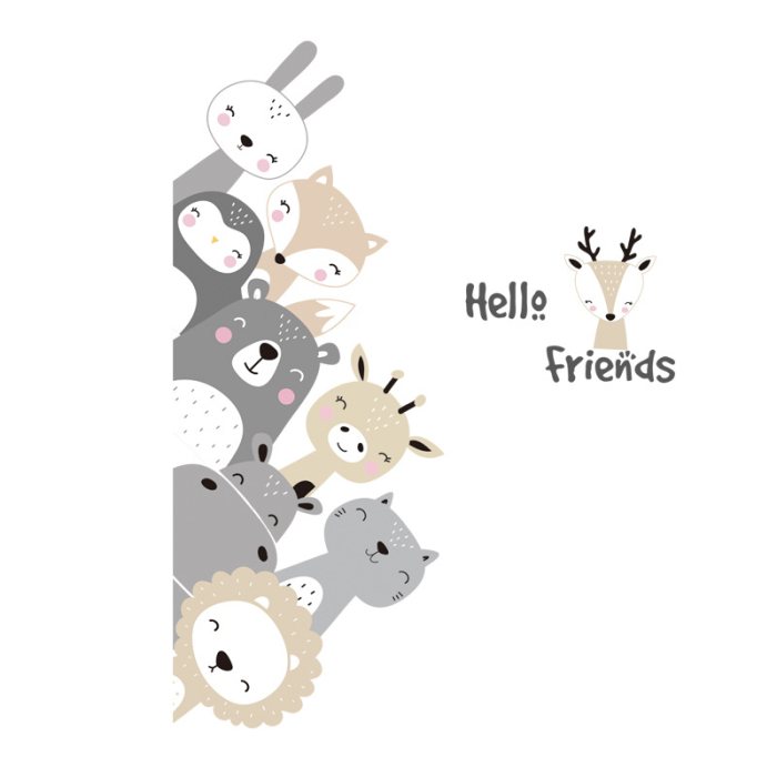 Sticker Autocolant Copii, Animale Zambitoare, Hello Friends, 58x79 cm, Aida HER® [1]