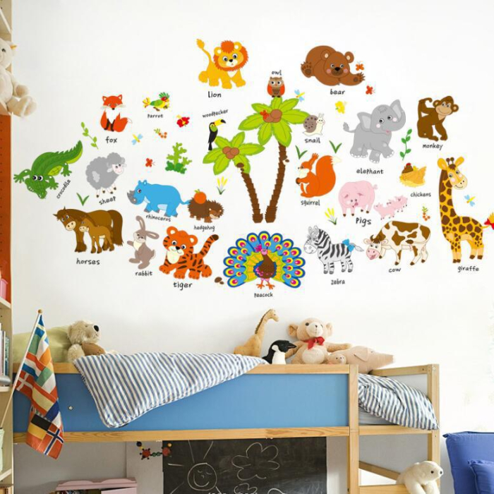 Sticker Autocolant Perete Copii, Animale Domestice si Salbatice in Limba Engleza, 70x120 cm, Aida HER® [5]