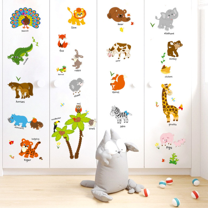 Sticker Autocolant Perete Copii, Animale Domestice si Salbatice in Limba Engleza, 70x120 cm, Aida HER® [2]