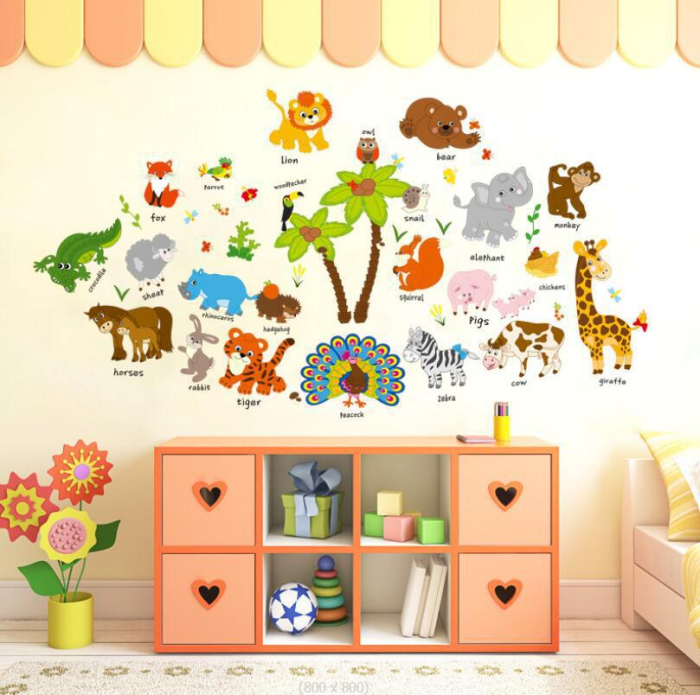 Sticker Autocolant Perete Copii, Animale Domestice si Salbatice in Limba Engleza, 70x120 cm, Aida HER® [4]