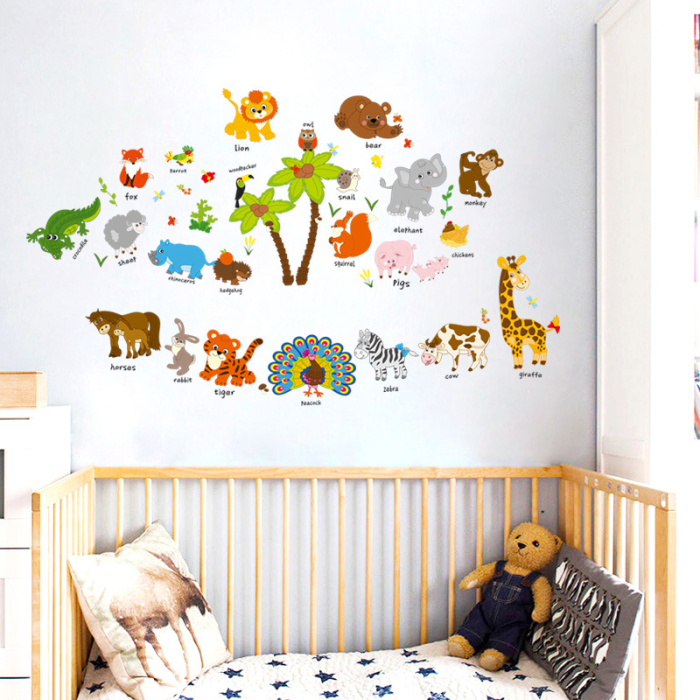 Sticker Autocolant Perete Copii, Animale Domestice si Salbatice in Limba Engleza, 70x120 cm, Aida HER® [3]
